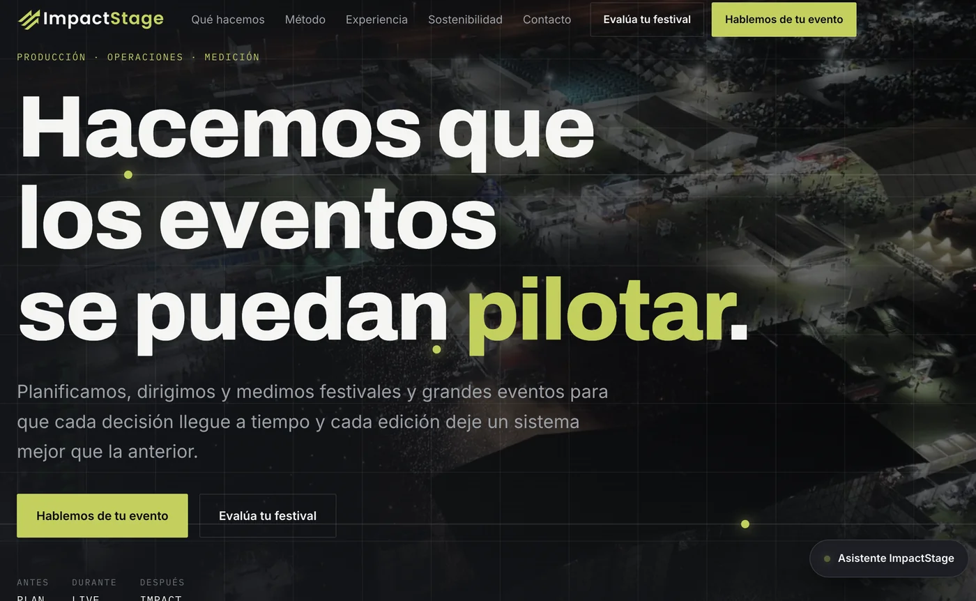Captura de la web de ImpactStage construida por OFICIO